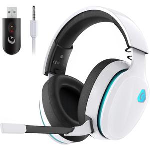 2.4GHz Wireless Gaming Headset for PS5, PS4 Fortnite & Call of Duty/FPS Gamers, PC, Nintendo Switch, Bluetooth 5.3 Gaming Headphones with Noise Canceling Mic, Stereo Sound, 40+Hr Battery -White