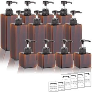 Amorettise 11 Pack Shampoo and Conditioner Dispenser Bottles, 7 Pack 22 Oz and 4 Pack 7 Oz Refillable Square Plastic Pump Bottles, Shower Soap Dispenser for Shampoo Conditioner Body Wash, Amber 