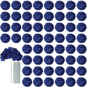 AVIVIHO 65pcs Fake Flowers Navy Blue Hydrangea Artificial Flowers Bulk (Not Squished, No Steaming Need) Silk Flowers with Stems for Wedding Decor,Home,Baby Shower,Table Centerpieces Decoration