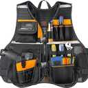 Electrician Tool Vest for Men, Hi Vis Tool Vest with 17 Compartments, Adjustable Men Workwear for Carpenters & Construction (Orange)