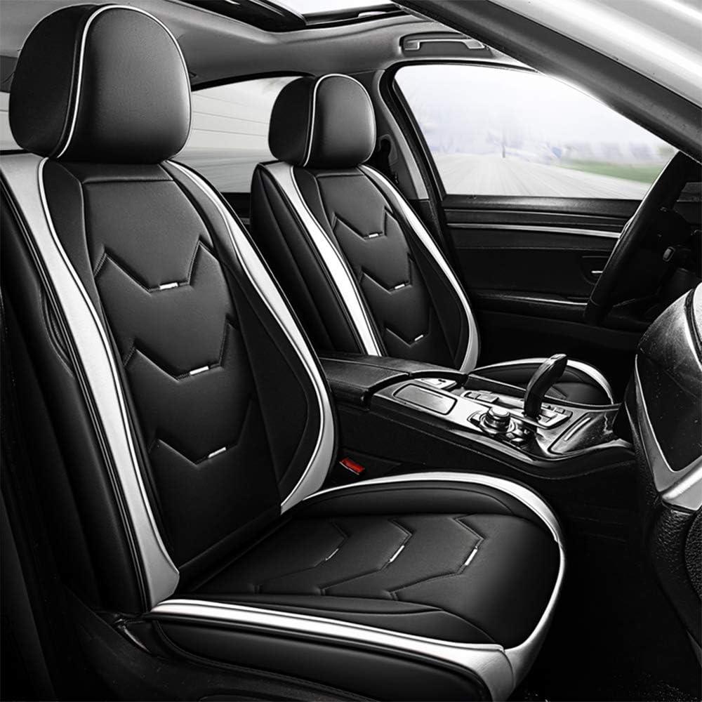 otoez Car Seat Covers Full Set, Universal Leather Seat Cover for Car, Waterproof 5 Seat Automotive Front and Back Seat Protector Full Coverage for Most Sedens Trucks SUVs, White & Black (No Pillows)