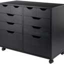 Winsome Halifax Tall Mobile Storage Cabinet with Drawers in Black, 2 Door 4 Drawer 4 Small Bins Stylish & Functional Home Storage Cabinet for Filing, Kitchen Organization, Moveable Office Furniture