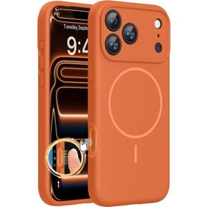 Miracase Magnetic for iPhone 17 Pro Case, Compatible with MagSafe, Integrated Silicone Camera Control Cover, 3.0mm Thicken Shockproof Drop Protection Phone Case for 17 Pro, Orange