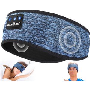 MUSICOZY Sleep Headphones Bluetooth 5.4 Headband, Wireless Earphones Music Sleep Earbuds Sleeping Eye Mask with HD Stereo Speakers for Workout Running Travel Yoga, Ideal Gifts (Blue)