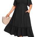 Plus Size Summer Dresses - Maxi Casual Wedding Guest Graduation Easter Long Dress with Pockets (Black)