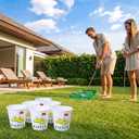 50 Pcs Golf Yard Game Set, Backyard Chipping Target Game with 12 Buckets 2 Hitting Mats 12 Balls 24 Cold Transfer Stickers, Outdoor Lawn Tailgate Games, Golf Gifts for Men Dad