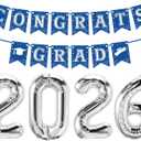 Navy Blue and Silver Graduation Decorations 2026, Silver 2026 Balloons, Congrats Grad Banner, Graduation Party Supplies