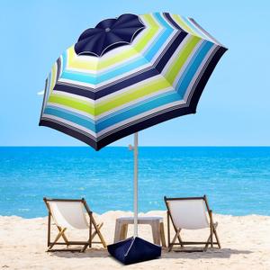 Fisqueen 8FT Large Beach Umbrella with Wind Resistance Sand Anchor Sand Bag, Portable Outdoor Umbrella with UPF50+ UV Protection, Tilt Sun Shelter for Beach, Patio, Yard