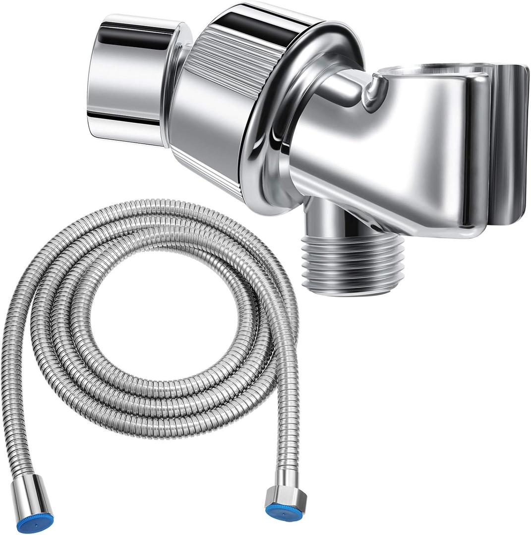 Mimorou 79 Inch Stainless Steel Shower Hose with Adjustable Arm Holder Shower Head Adjustable Replacement Hose Head Holder for Wall (Classic Style, Silver)