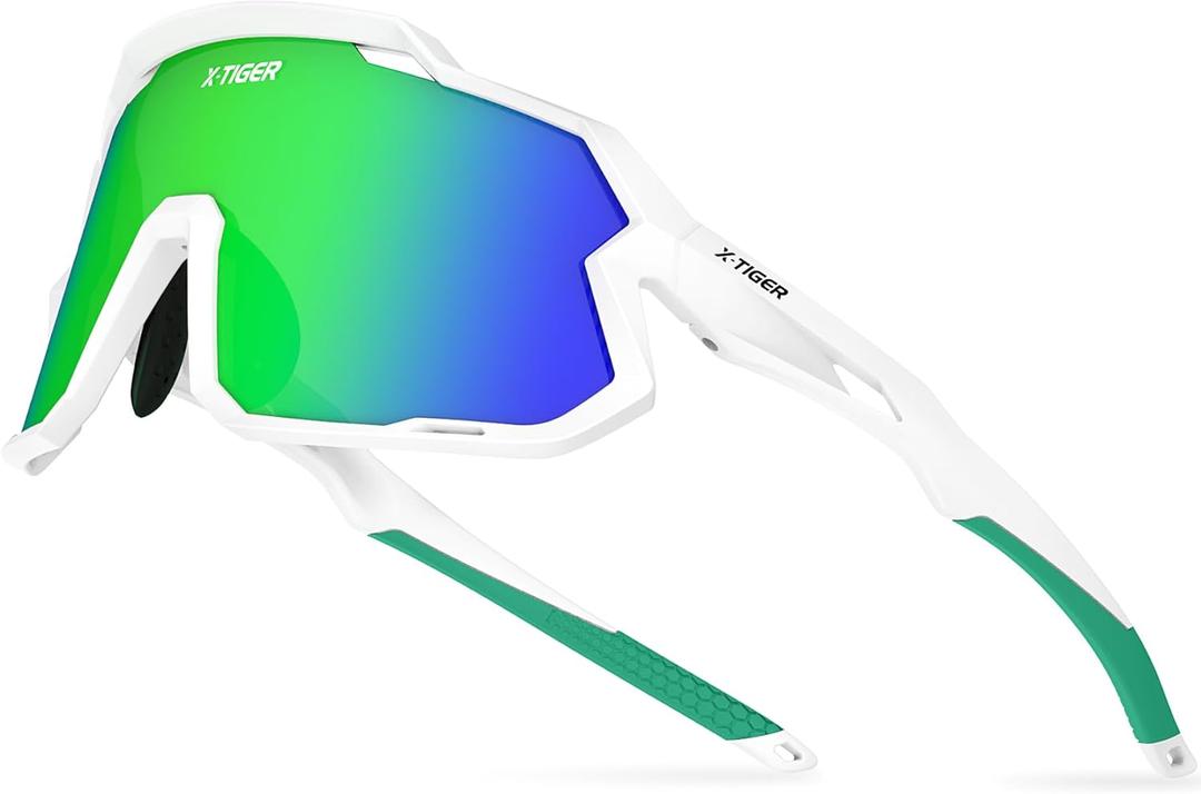 X-TIGER Kids Sunglasses Polarized Youth Baseball Sunglasses for 8-14 boys girls UV400 Sports Softball Cycling Glasses (White Green)
