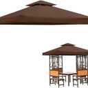 perixir Gazebo Canopy Top Replacement Cover 117"x117", 2-Tiersfor Smaller 10'x10' Dual-Tier Gazebo Canopy, Water, Dirt, and UV Resistant Canopy Replacement Cover(Brown)