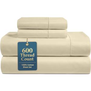 LANE LINEN King Size Bed Sheet Set  600 Thread Count Long-Staple 100% Cotton Sheet Set King Size, Hotel Premium Soft Silky Sateen Finish, Durable Bedding Set, Elasticised 15" Deep Pocket  Linen