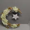 Eid Ramadan Mubarak Wreaths Ramadan Decorations for Home Front Door Eid Decor Round Metal Hoop Floral Hanging Garland for Wall Window Indoors Outdoor Farmhouse Decor