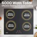 CDV 6000W Built-in Induction Cooktop 4 Burners, 24 Inch Electric Cooktop Touch Control Ceramic Glass Plate 9 Power Levels Fast Heating Safety Child Lock