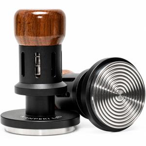 58mm Espresso Tamper Spring Loaded Self Leveling Coffee Tamper with Audible Click, Stainless Steel Ripple Base & Ergonomic Walnut Handle - Fits Standard 58mm Portafilter Basket