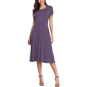 Urban CoCo Women's Vintage Short Sleeve High Waist Flared Midi Casual Summer Dress (Large)