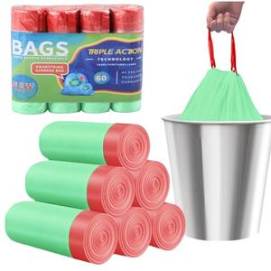 4 Gallon Trash Bags, 0.6 Mil Drawstring White Small Garbage Bags Unscented 15 Liter Extra Thick Plastic Wastebasket Liners, 60 Counts (Green) Only4