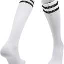 Kids-Soccer-Socks Knee-High-Football-Socks 2 Pairs Sports Tube Sock for Youth Boys Girls Ages 6-12 (White)