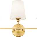Bathroom Light Fixtures, Brushed Gold Vanity Lights with Flared White Fabric Shade, 3 Light Wall Sconce, Modern Sconces Wall Lighting for Hallway Bedroom, VL837-BG-3
