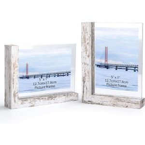 Lavezee 5x7 Picture Frames Set of 2, Double Sided Frame with Distressed White L Shaped Horizontal Vertical Holder Stand for 5 by 7 Photo Art, Desktop or Tabletop Decor
