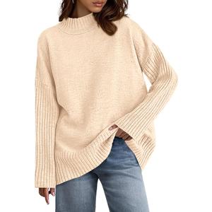 PRETTYGARDEN Casual Long Sleeve Oversized Sweaters for Women 2026 Loose Mock Neck Pullover Sweater Ribbed Knit Fall Clothes (S)