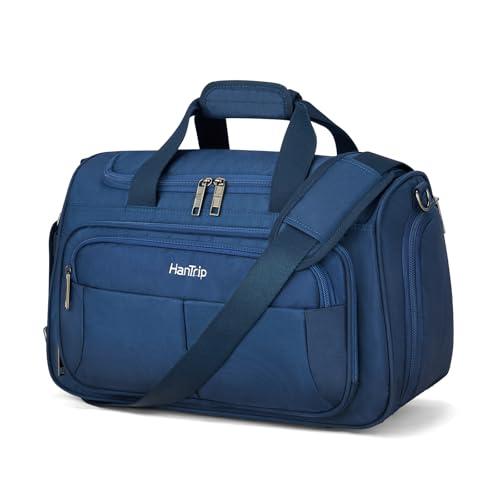 HanTrip Carry on Duffel Bag Foldable Duffle Bags for Travel, Under Seat Personal Item Bags for Airplanes, Weekender Overnight Mens Travel Tote Bag for Women Small Softside Carry on Luggage (Blue)