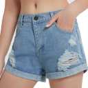 EXARUS Girls Ripped Jean Shorts Teen Summer Cute Distressed Frayed Raw/Folded Hem Tween Denim Youth Kids Casual