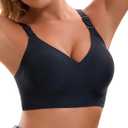 Womens Deep V Bras Wireless Comfortable Bra Supportive No Underwire Bras Tshirt Push Up Bralettes Plunge Seamless Bra (Black, S)