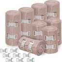 D&H Medical Elastic Bandage Wrap 8 Pack Premium Compression Bandage Rolls + 8 Extra Clips | 4 Rolls of Each Size (4 Inch x 5 Feet & 3 Inch x 5 Feet), Elastic Bandage for Wrist, Calf, Ankle & Foot