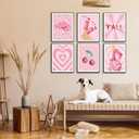 JSXOVDL Pink Preppy Room Decor Wall Art Retro Cowboy Western Wall Art Aesthetic Preppy Stuff Canvas Prints Wall Art Vintage Pink Poster for Girls Bedroom Dorm 8x10 Unframed 6pcs