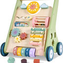 Baby Push Walker, Wooden Baby Walker with Wheels, Montessori Push Walker for Babies 10-12 Months, Adjustable Speed Push Walking Toys for Boys&Girls 1 Year Old, Christmas Birthday Gifts for Toddler, green