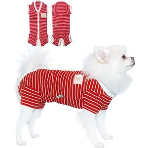 TONY HOBY Dog Pajamas 4 Legged Pet Clothes with Waffle Stripes, Dog Jumpsuit Pajamas for Medium Small Dogs (Red, Girl, XL)