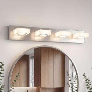 Bathroom Vanity Light, 4-Light 31 Inch Brushed Nickel 5CCT 2700-6500K LED Bathroom Light Fixtures Over Mirror, Vanity Lighting Modern Bath Wall Sconce for Mirror Bedroom Living Room