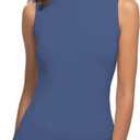 Womens Mock Turtleneck Sleeveless Stretch Fitted Underscrubs Layer Tank Tee Tops (Blue, S)