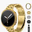 Stainless Steel Band and Case Compatible with Samsung Galaxy Watch 8 Band 44mm 40mm, Business Metal Chain Link Bracelet Strap with Hard PC Cover for Samsung Watch 8 40mm 44mm Men Women