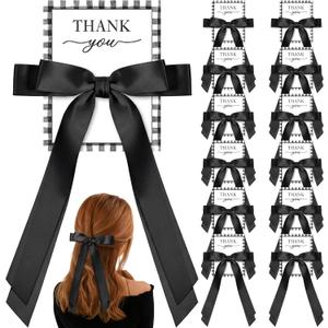 12 Pack Coquette Black Bow Party Favors with Thank You Card Bow Birthday Party Favors Satin Hair Accessories Black Coquette Theme Gift for Girls Bachelorette Wedding Bridal Shower Guests
