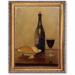 Still Life with Wine and Bread Poster Canvas Print Oil Paintings Reproduction World Classics Vintage Artwork Painting Wall Art Picture Home Decor Office Apartment (Retro Framed,12L x16W)