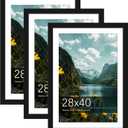 Picrit 28x40 Picture Frame 3 Pack, Black Poster Frame, Display Poster 24 x 36 with Mat or 28 x 40 without Mat for Horizontal or Vertical Wall Mounting