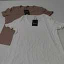 Ficerd 2 Pack Women's Short Sleeve Cotton T-Shirts V Neck Ribbed Slim Fit Tops Ladies' Casual Summer Basic Tee Brown/White XL