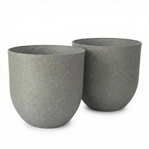10 Inch Plant Pots Stone Finish Lightweight Flower Planter with Drainage Hole for Outdoor Garden Patio Indoor Greenery, Set of 2, Speckled Grey