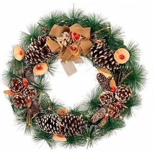 20 Inch Christmas Wreath - Christmas Front Door Wreath Ornament with LED Lights Pinecone Berries Artificial Pine Garland for Party Table Fireplaces Porch Walls New Years Home Decor