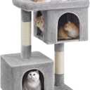 Feandrea Cat Tree, 40.6-Inch Cat Tower, Plush Condo for Extra Large Cats up to 44 lb, Large Perch, 2 Caves, Scratching Post, Light Gray UPCT614W01