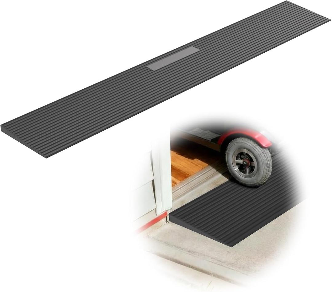 0.6" Rise Threshold Ramp for Doorways, 35.5" Wide Rubber Ramp for Wheelchairs, Walkers & Scooters, Cut-to-Fit Angled Entry Mat Ramp for Safer Home Access for Seniors & Kids