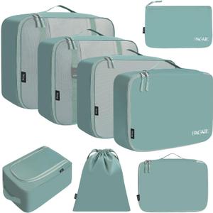 BAGAIL 8 Set Packing Cubes Luggage Packing Organizers for Travel Accessories (Dusty Teal) (Dusty Blue)