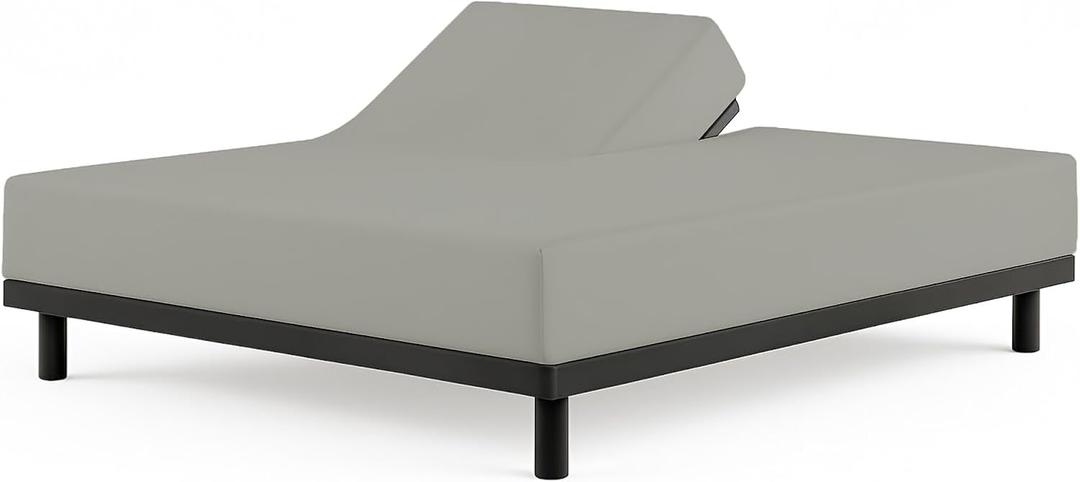 Cottingon 1 Piece Top Split King Fitted Sheet Only for Adjustable beds, Premium 100% Egyptian Cotton, 34 Inches Half Split Flex Head Bottom Sheet for Sleep Number Beds 16" Deep Mattress, Light Grey