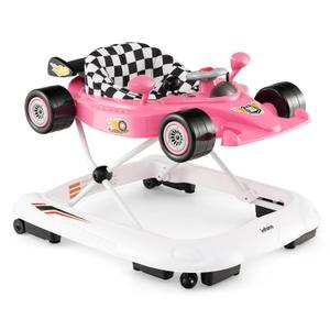 INFANS Foldable Baby Walker, 3 in 1 Toddler Activity Center Leaning-Seated Walk-Behind with Steering Wheel, Adjustable Height, Lights, Music, Washable Seat Cushion (Pink)