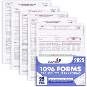 1096 Transmittal Tax Forms 2025, 25 Pack of 1096 Summary Laser Tax Forms, Compatible with QuickBooks and Accounting Software, Use for 1099 NEC, MISC, INT, and Other 1099 Forms