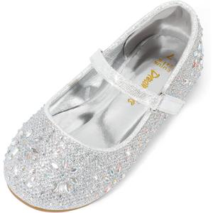 DREAM PAIRS Toddler Girl's Dress Shoes Mary Jane Rhinestone Ballerina Flat for Party, Birthday, Performance, Wedding Angel-66 Silver Size 9 Toddler