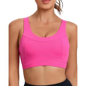 RUNNING GIRL Sports Bra for Women, High Impact Large Bust Padded Sports Bra Fitness Workout Running Yoga Tank Tops(WX2827 Bright Pink Small)