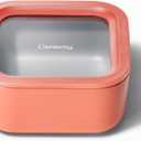 Caraway Glass Food Storage - 4.4 Cup Glass Container - Ceramic Coated Food Container - Non Toxic, Non Stick Lunch Box Container with Lids - Dishwasher, Oven, & Microwave Safe - Perracotta